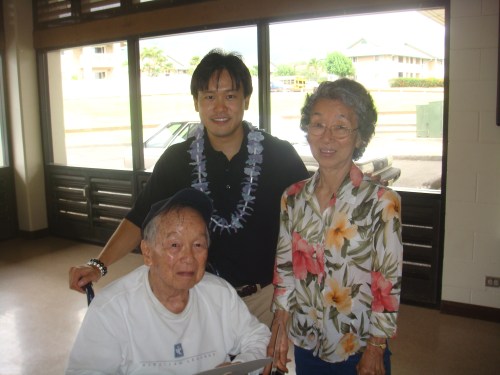 Rep. Jon Riki Karamatsu, Masa Hokama, and Charlene Hokama.  Masa is a 442nd Regimental Combat Team veteran and friend of Senator "Najo" Yoshinaga