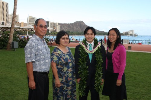 Richard Karamatsu (Jon's father), Laraine Karamatsu (Jon's mother), Rep. Jon Riki Karamatsu, and Lara Karamatsu (Jon's younger sister)