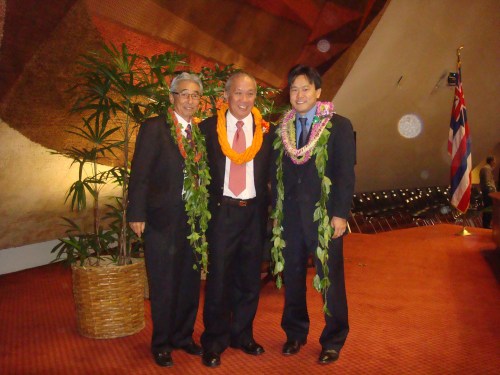 Rep. Clift Tsuji Speaker Calvin K.Y. Say, & Rep. Jon Riki Karamatsu at the 2009 Legislative Opening Day on Jan. 21, 2009.