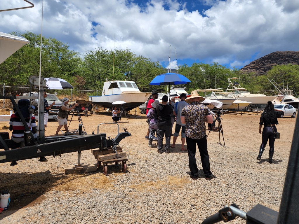 Filmmaking at Waianae Boat Harbor, Hawaii.

